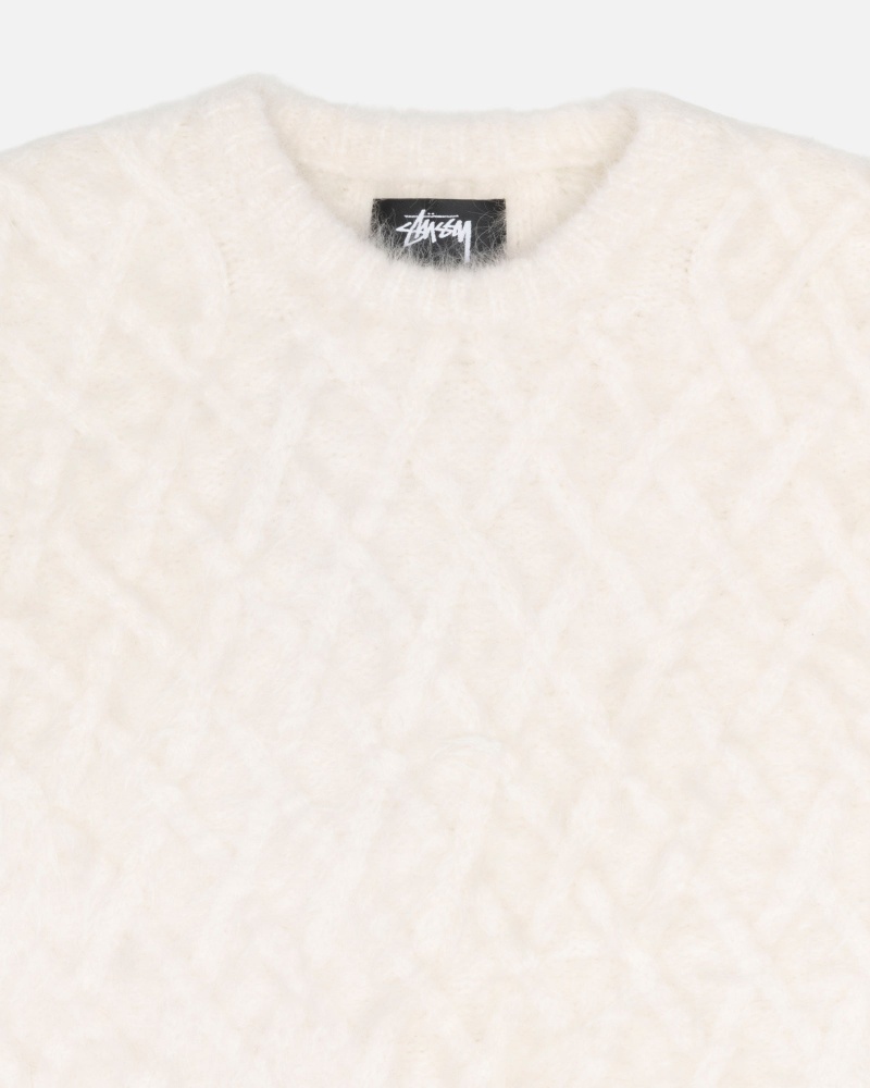 Stüssy Fuzzy Lattice Crew Trui Long Sleeve Sweater Unisex Ivory | JD27-J0-RT