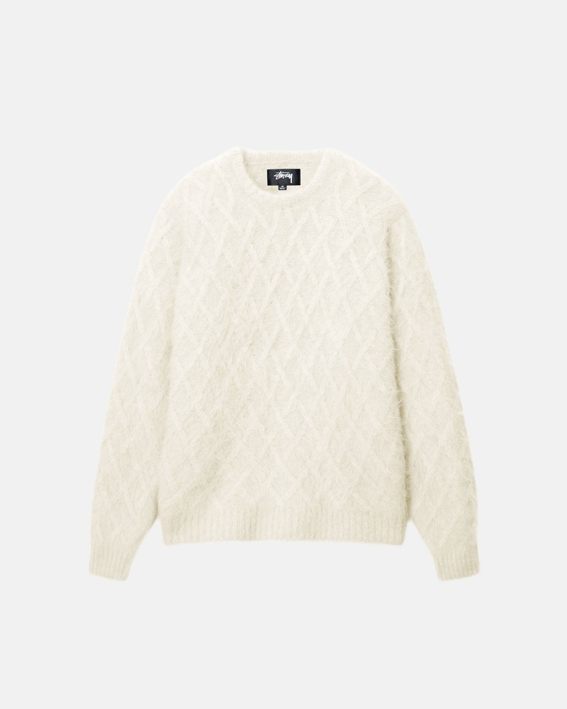 Stüssy Fuzzy Lattice Crew Trui Long Sleeve Sweater Unisex Ivory | JD27-J0-RT