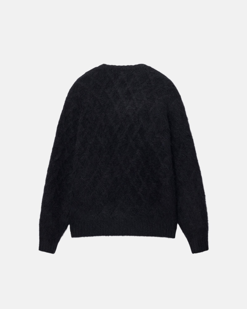 Stüssy Fuzzy Lattice Crew Trui Long Sleeve Sweater Unisex Zwart | PY77-H8-YH