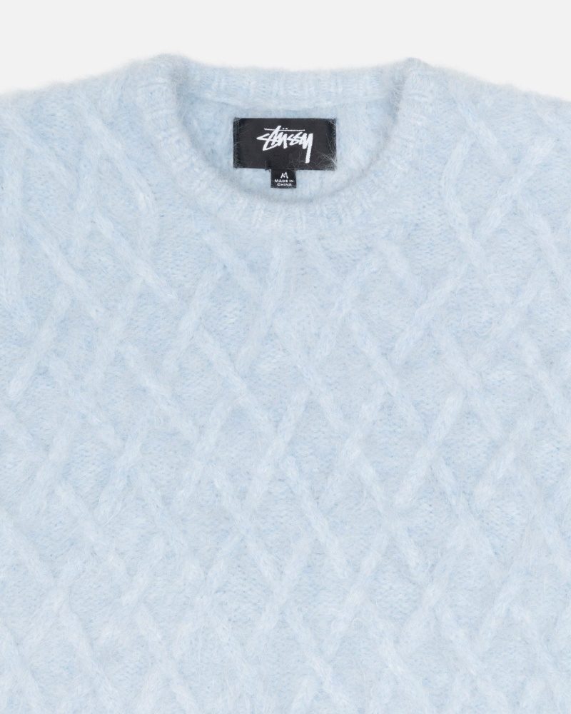 Stüssy Fuzzy Lattice Crew Trui Long Sleeve Sweater Unisex Ice | MX18-Z9-RF