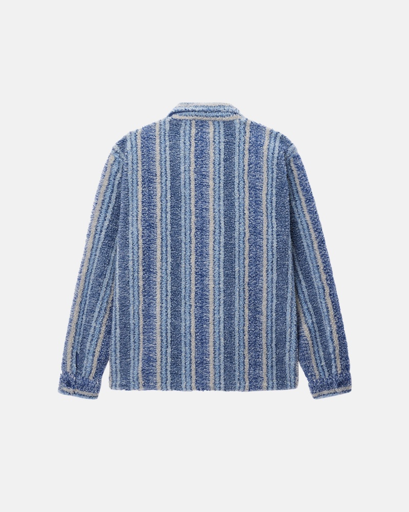 Stüssy Gestreept Sherpa Shirt Long Sleeve Shirt Unisex Indigo | VL61-D9-WG