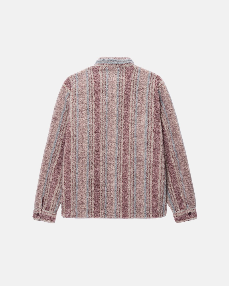 Stüssy Gestreept Sherpa Shirt Long Sleeve Shirt Unisex Berry | HK22-D6-EF