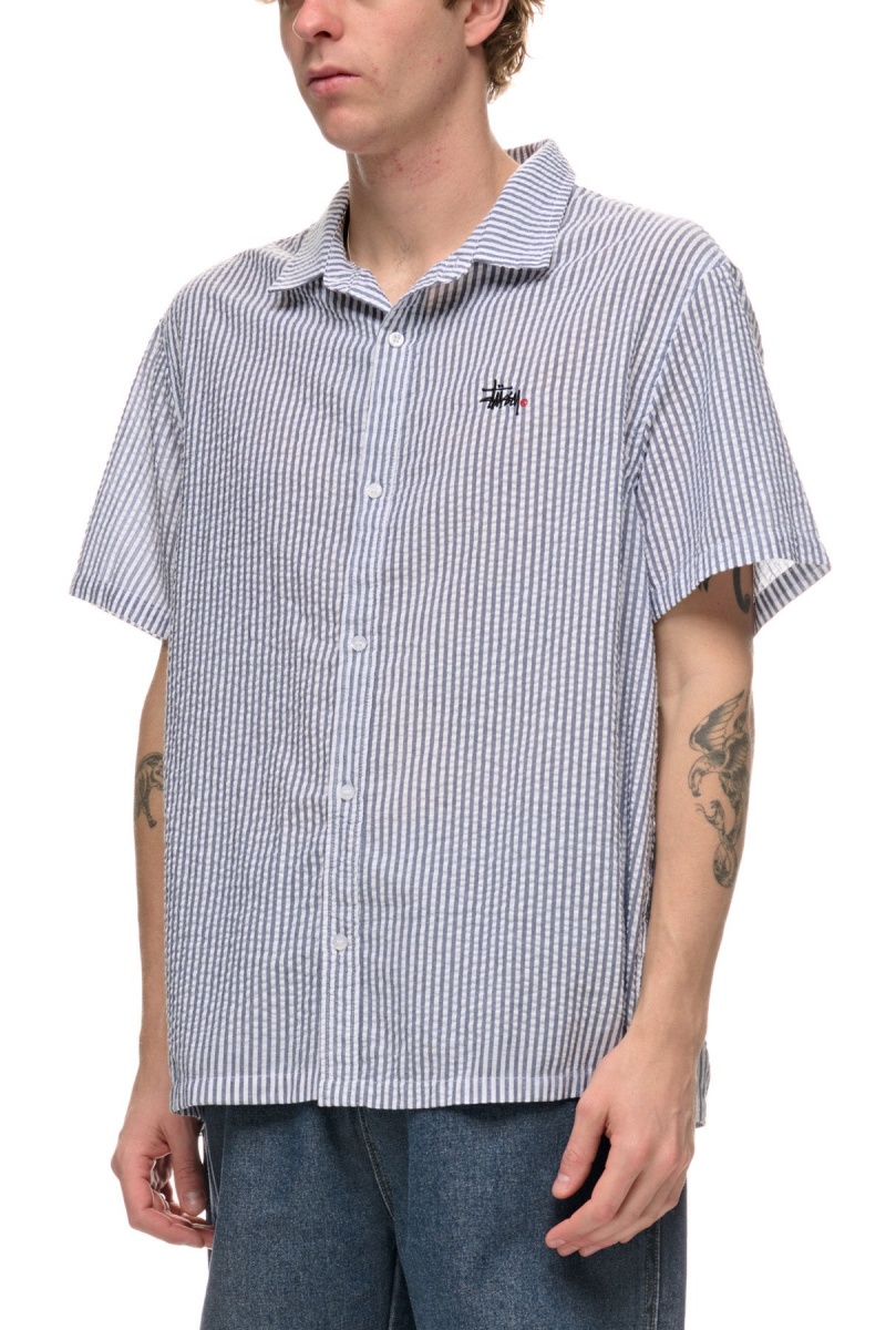 Stüssy Graffiti Oxford Shirt Overhemd Heren Navy/White Stripe | PQ36-I1-UI