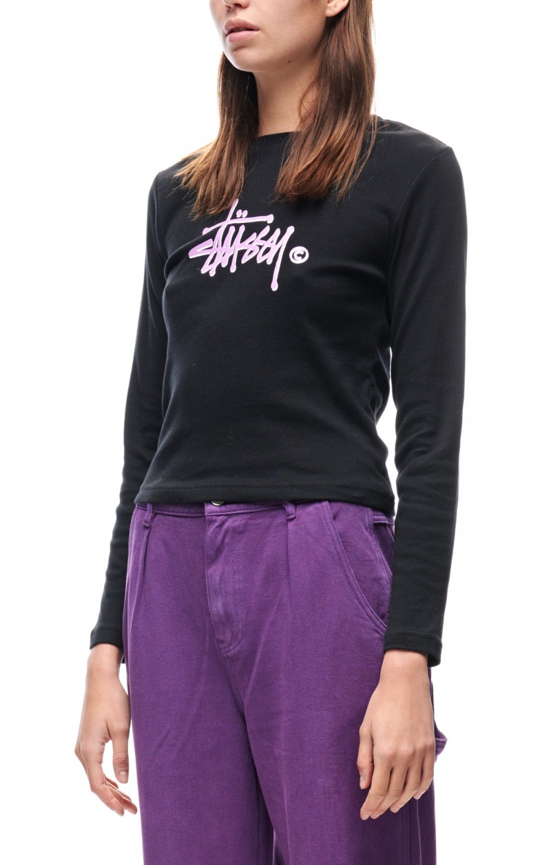 Stüssy Graffiti Rib Ls Tee Overhemd Dames Black/Lilac | QC23-Y5-PR