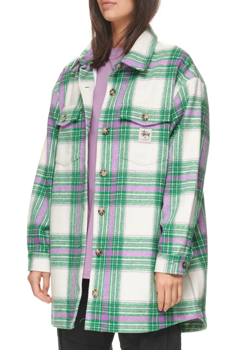 Stüssy Harley Check Worker Jacket T-Shirts L/S Dames Wit | UI00-X3-CM