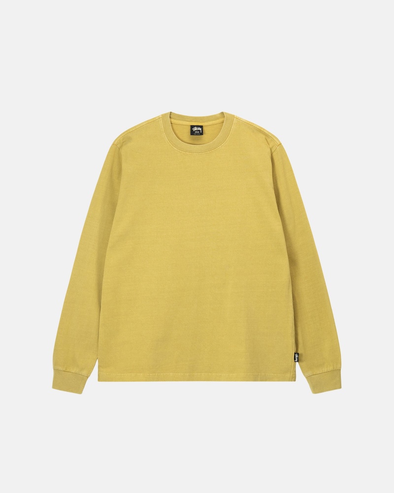 Stüssy Heavyweight Pigment Dyed Ls Crew Long Sleeve Knit Unisex Mosterdgeel | RF46-V7-PW