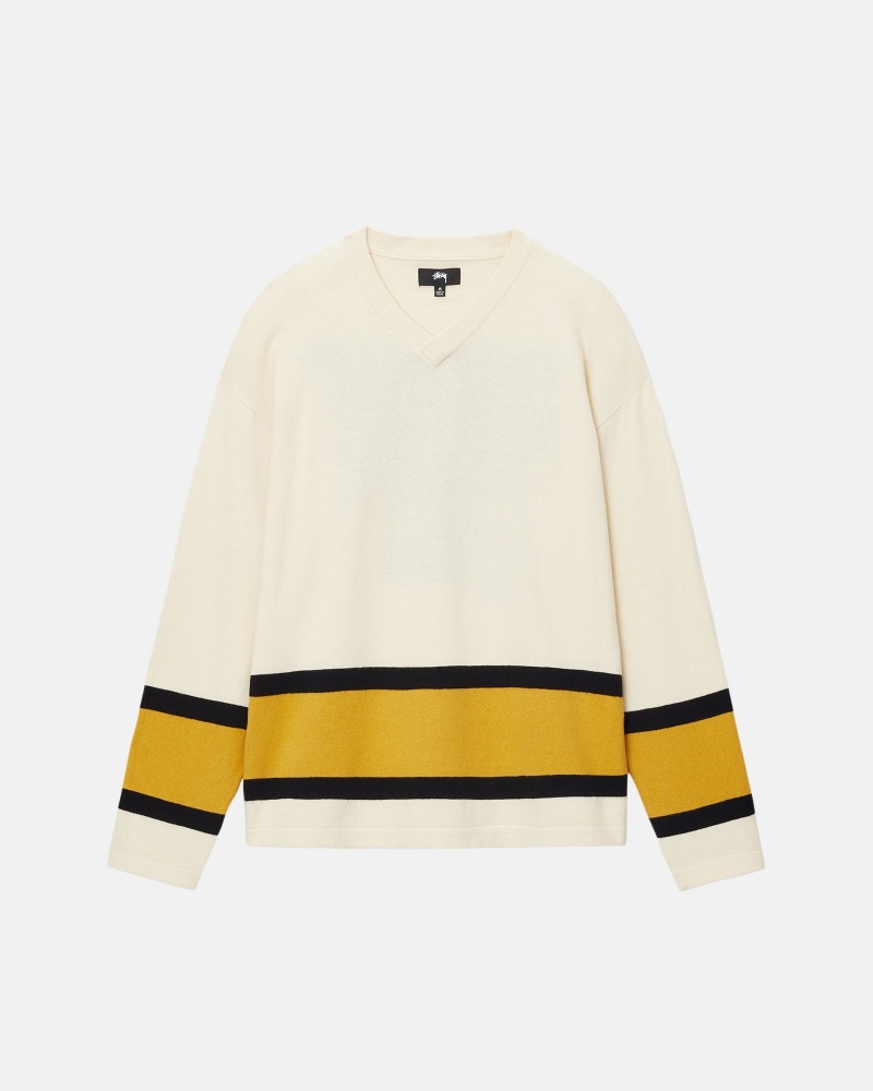 Stüssy Hockey Trui Long Sleeve Sweater Unisex Natural | BZ38-K1-EI