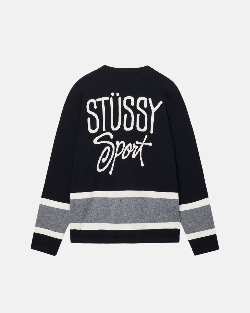 Stüssy Hockey Trui Long Sleeve Sweater Unisex Zwart | IA50-O2-LN