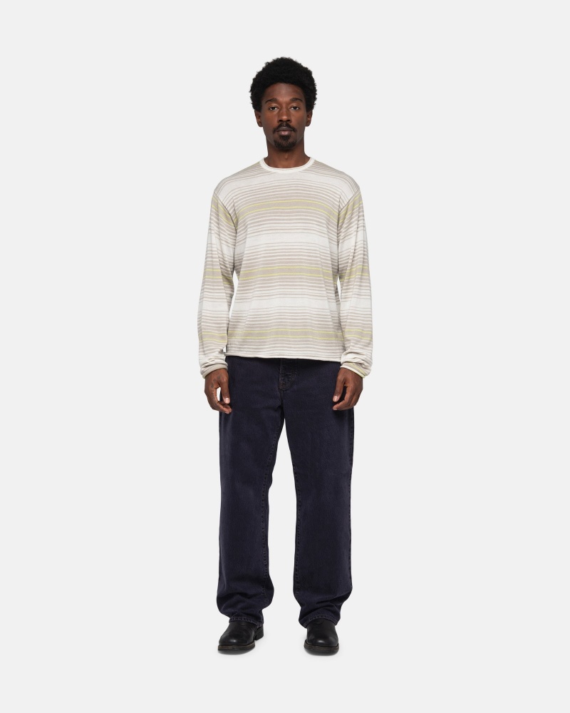 Stüssy Horizontal Stripe Trui Long Sleeve Sweater Unisex Natural | XA39-Q9-DM