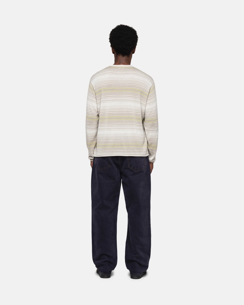 Stüssy Horizontal Stripe Trui Long Sleeve Sweater Unisex Natural | XA39-Q9-DM