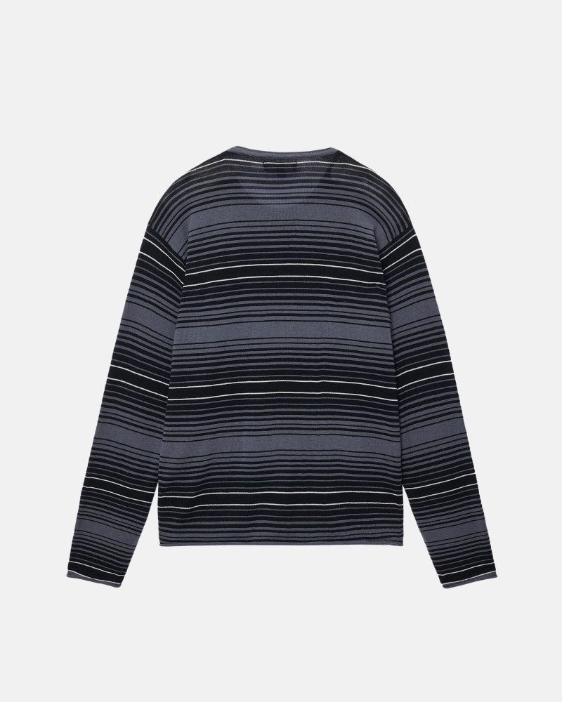 Stüssy Horizontal Stripe Trui Long Sleeve Sweater Unisex Charcoal | PQ57-G6-DB