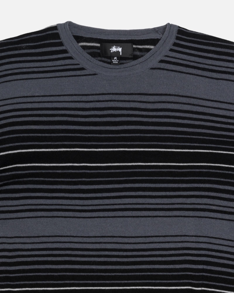 Stüssy Horizontal Stripe Trui Long Sleeve Sweater Unisex Charcoal | PQ57-G6-DB