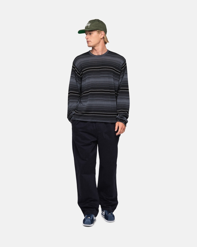 Stüssy Horizontal Stripe Trui Long Sleeve Sweater Unisex Charcoal | PQ57-G6-DB