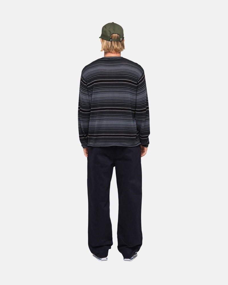 Stüssy Horizontal Stripe Trui Long Sleeve Sweater Unisex Charcoal | PQ57-G6-DB