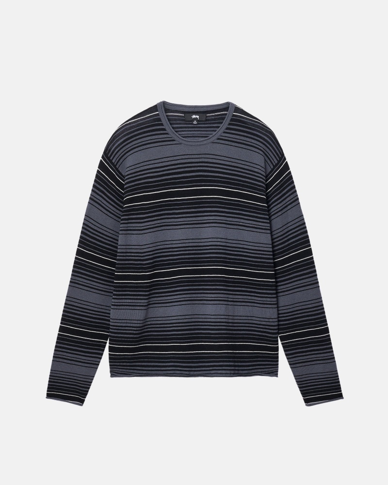 Stüssy Horizontal Stripe Trui Long Sleeve Sweater Unisex Charcoal | PQ57-G6-DB