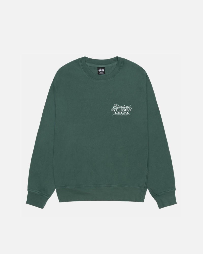 Stüssy IST Crew Pigment Dyed Long Sleeve Sweatshirt Unisex Forest | TK04-E7-HY