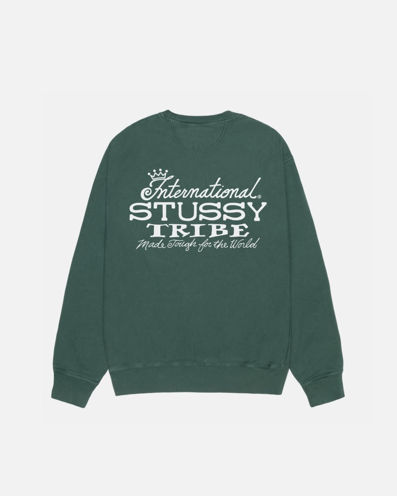 Stüssy IST Crew Pigment Dyed Long Sleeve Sweatshirt Unisex Forest | TK04-E7-HY