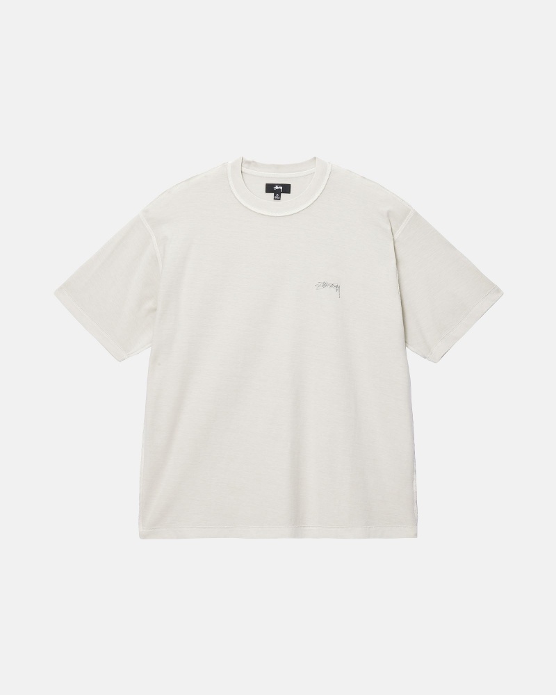 Stüssy Lazy Tee Short Sleeve Knit Unisex Bone | XA19-P7-ZV