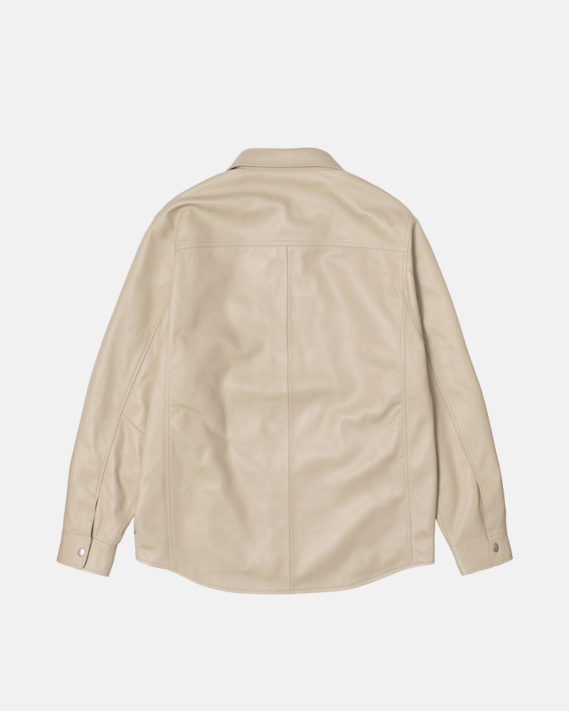 Stüssy Leren Overshirt Long Sleeve Shirt Unisex Natural | TB02-W0-YI