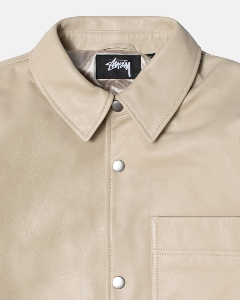 Stüssy Leren Overshirt Long Sleeve Shirt Unisex Natural | TB02-W0-YI