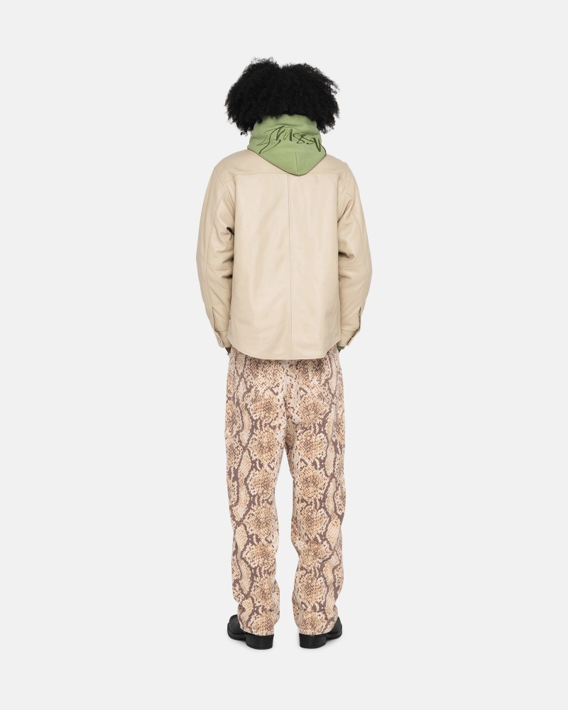 Stüssy Leren Overshirt Long Sleeve Shirt Unisex Natural | TB02-W0-YI