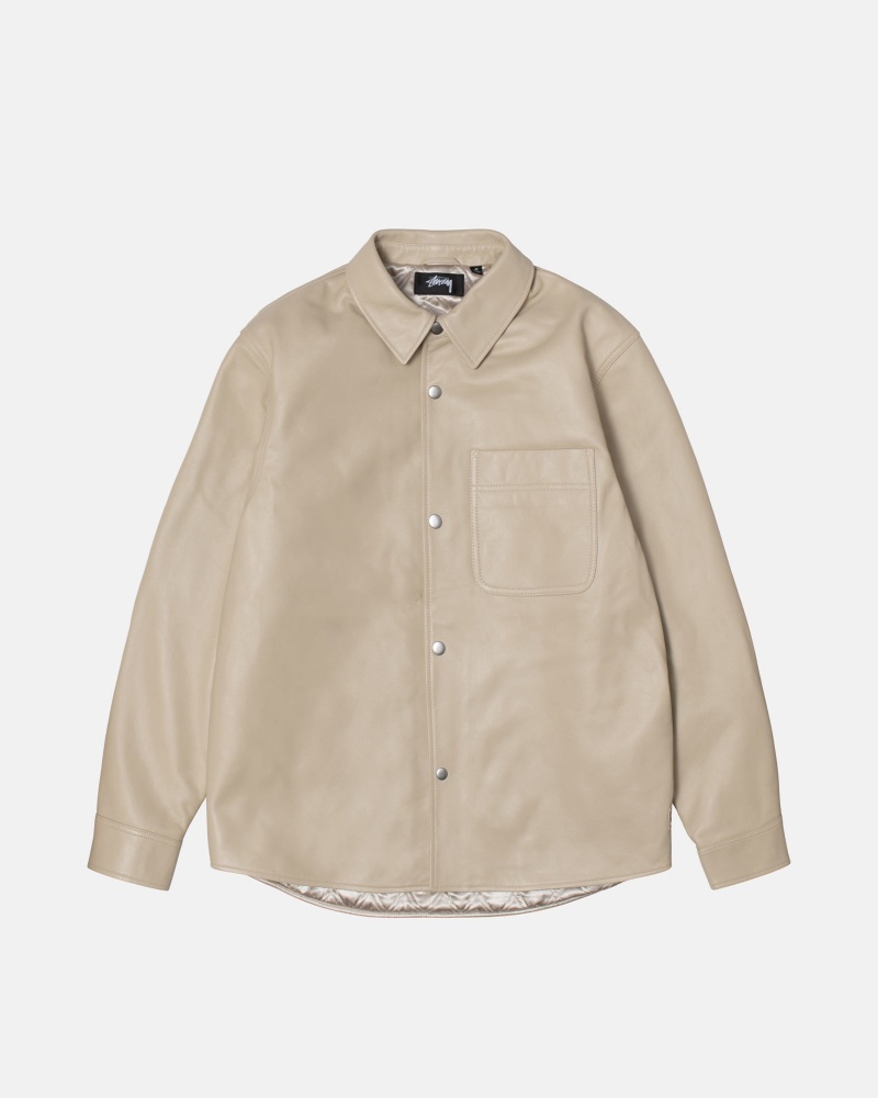 Stüssy Leren Overshirt Long Sleeve Shirt Unisex Natural | TB02-W0-YI