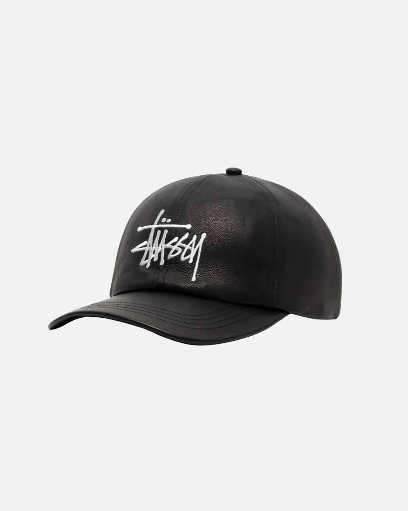 Stüssy Low Pro Basic Leren Strapback Ball Cap Unisex Zwart | ZU35-W3-FK