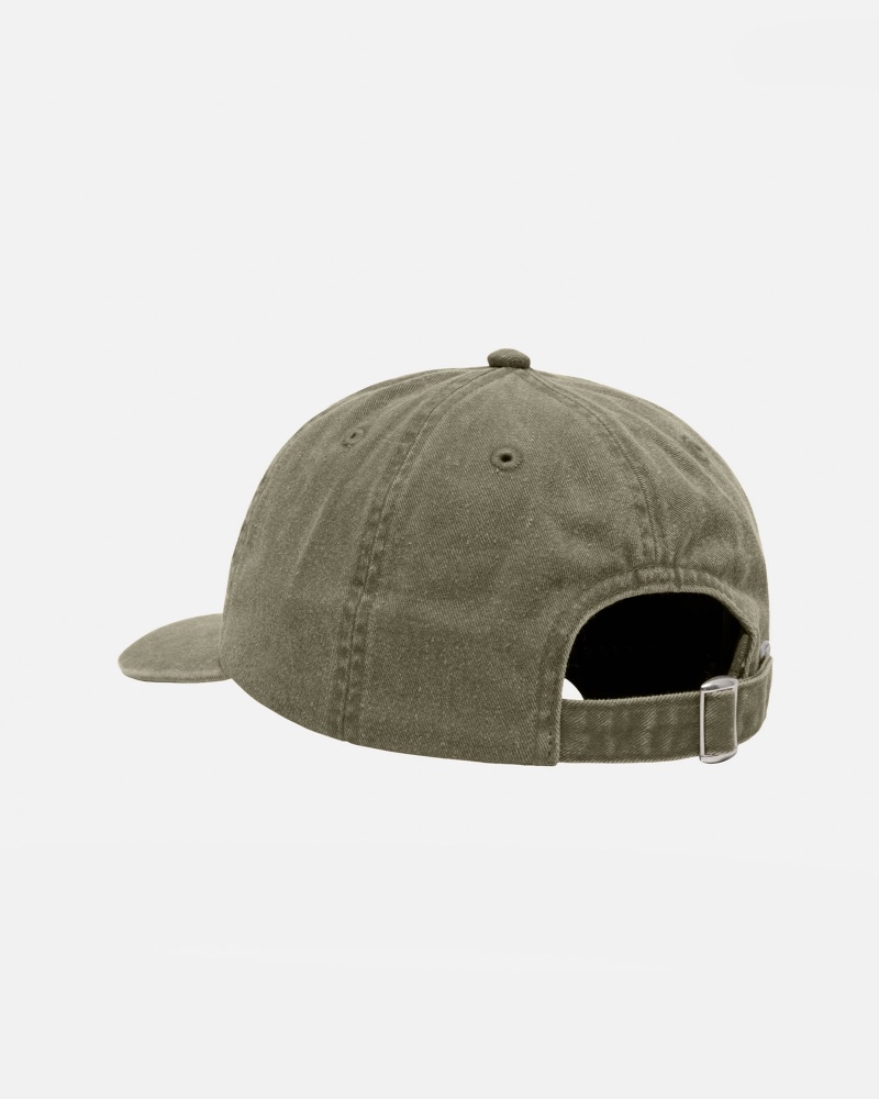 Stüssy Low Pro Basic Washed Strapback Ball Cap Unisex Olijfgroen | WF26-F7-OK