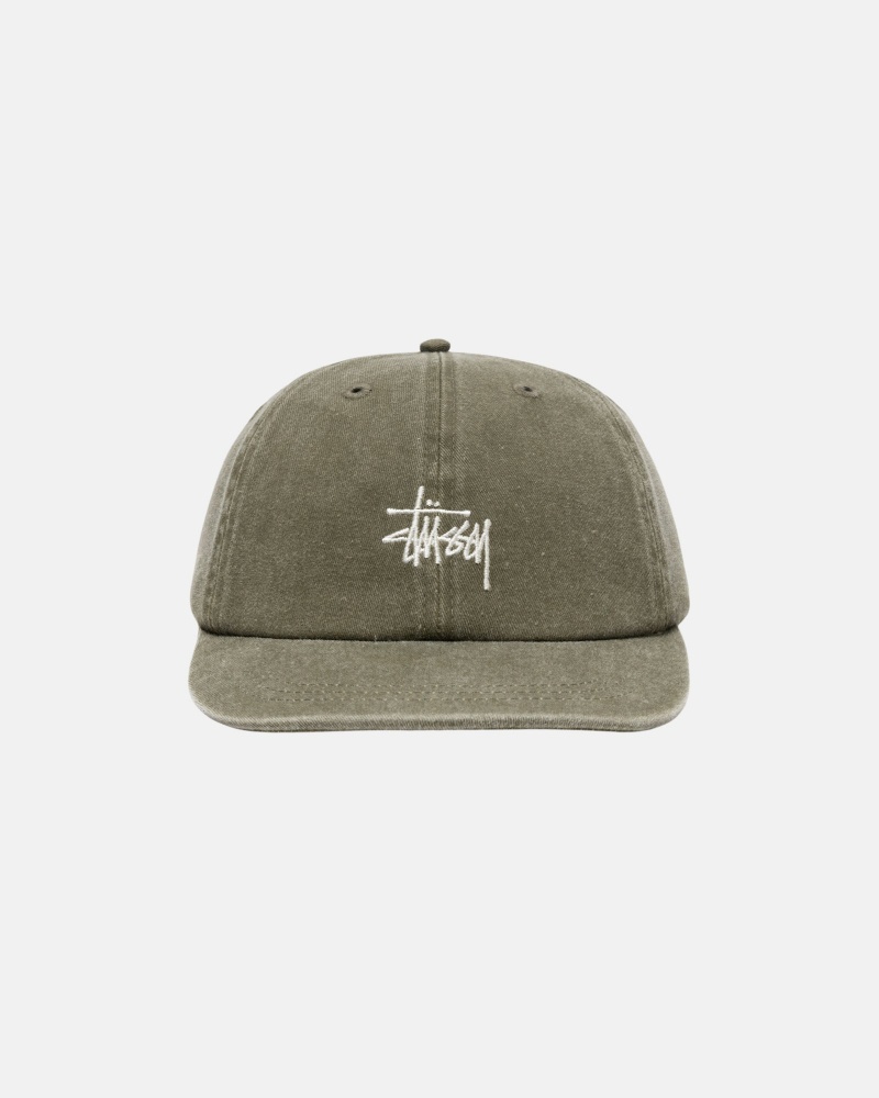 Stüssy Low Pro Basic Washed Strapback Ball Cap Unisex Olijfgroen | WF26-F7-OK