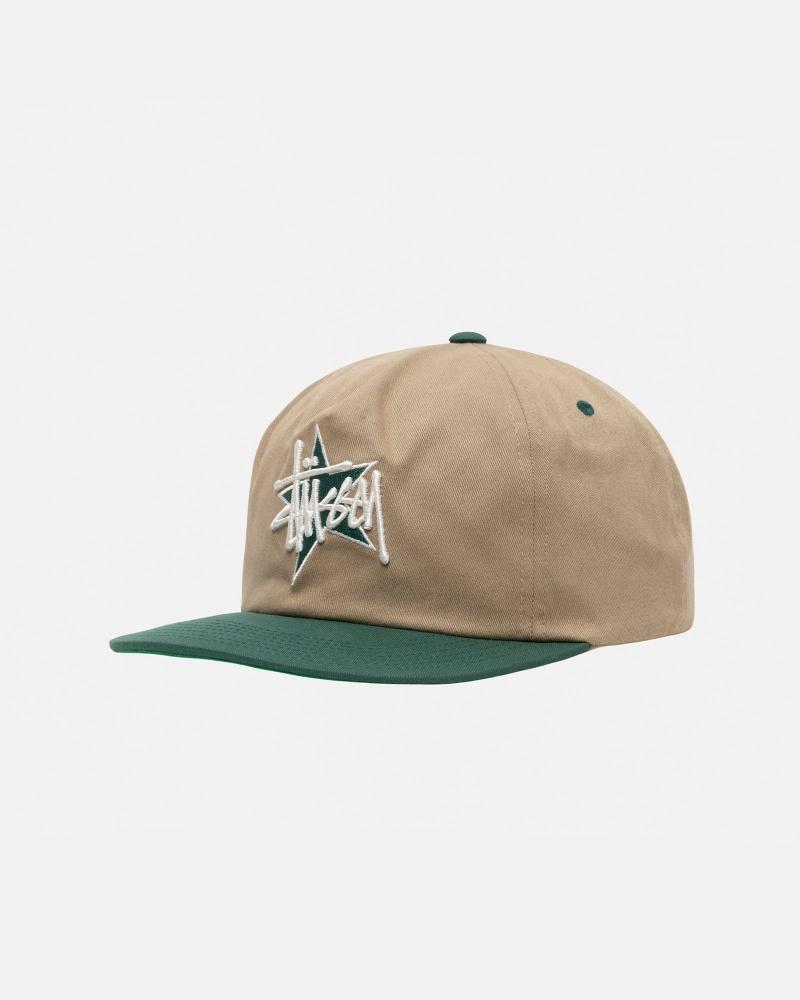 Stüssy Mid-Depth Basic Star Strapback Ball Cap Unisex Khaki | WC50-Z3-OY