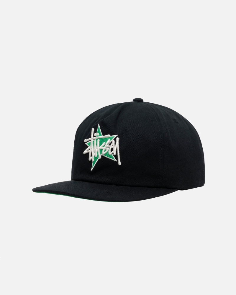 Stüssy Mid-Depth Basic Star Strapback Ball Cap Unisex Zwart | ZQ03-U8-XL