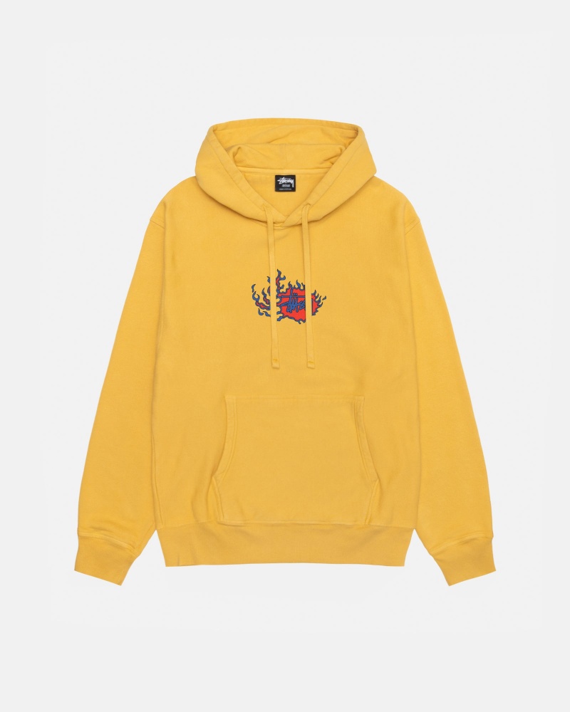 Stüssy Mosaic Dragon Hoodie Pigment Dyed Long Sleeve Sweatshirt Unisex Honey | CD47-F4-UM