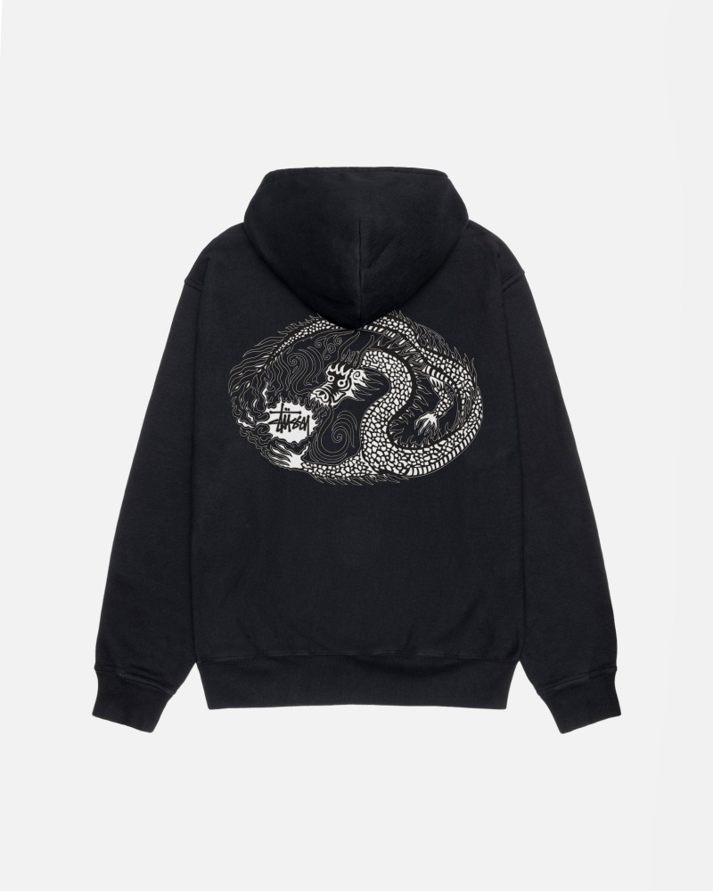 Stüssy Mosaic Dragon Hoodie Pigment Dyed Long Sleeve Sweatshirt Unisex Zwart | AT46-A7-FS