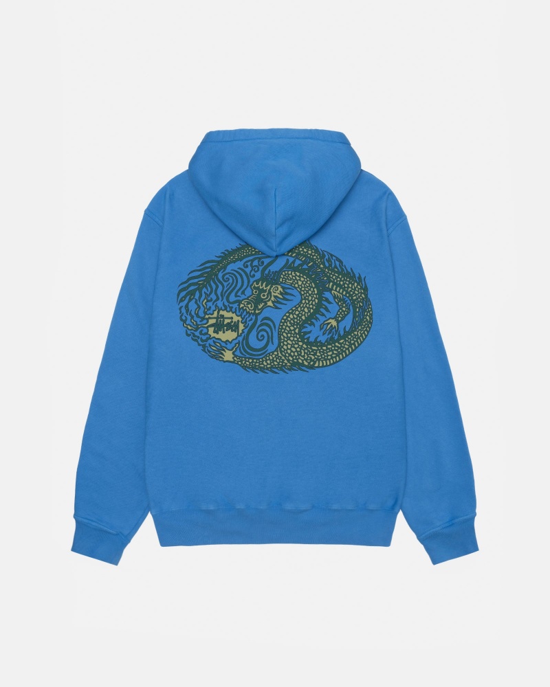 Stüssy Mosaic Dragon Hoodie Pigment Dyed Long Sleeve Sweatshirt Unisex Blauw | TP82-Z2-WJ