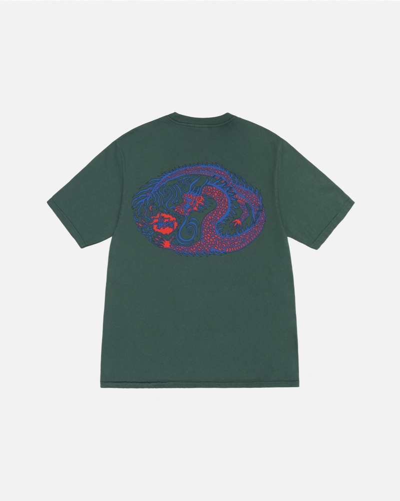 Stüssy Mosaic Dragon Tee Pigment Dyed Short Sleeve T-Shirt Unisex Forest | VB35-X9-ZA