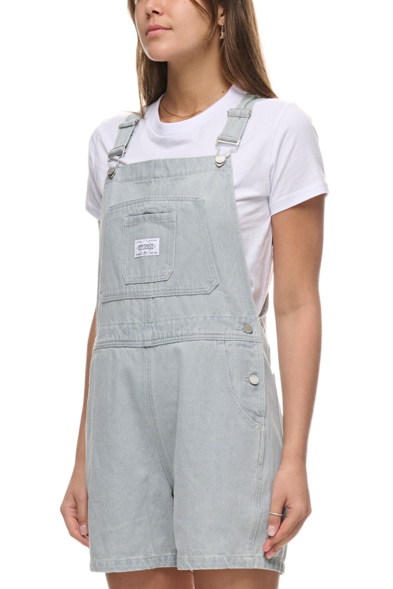 Stüssy Nevada Denim Kort Overall Shorts & Pants Dames Wit Lichtturkoois | HD09-A8-CQ