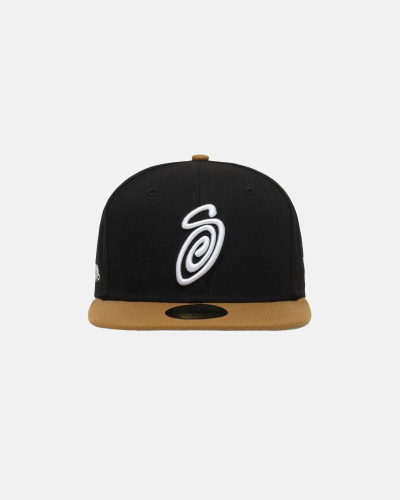 Stüssy New Era 59Fifty Curly S Ball Cap Unisex Black/Gold | XQ01-W0-UP