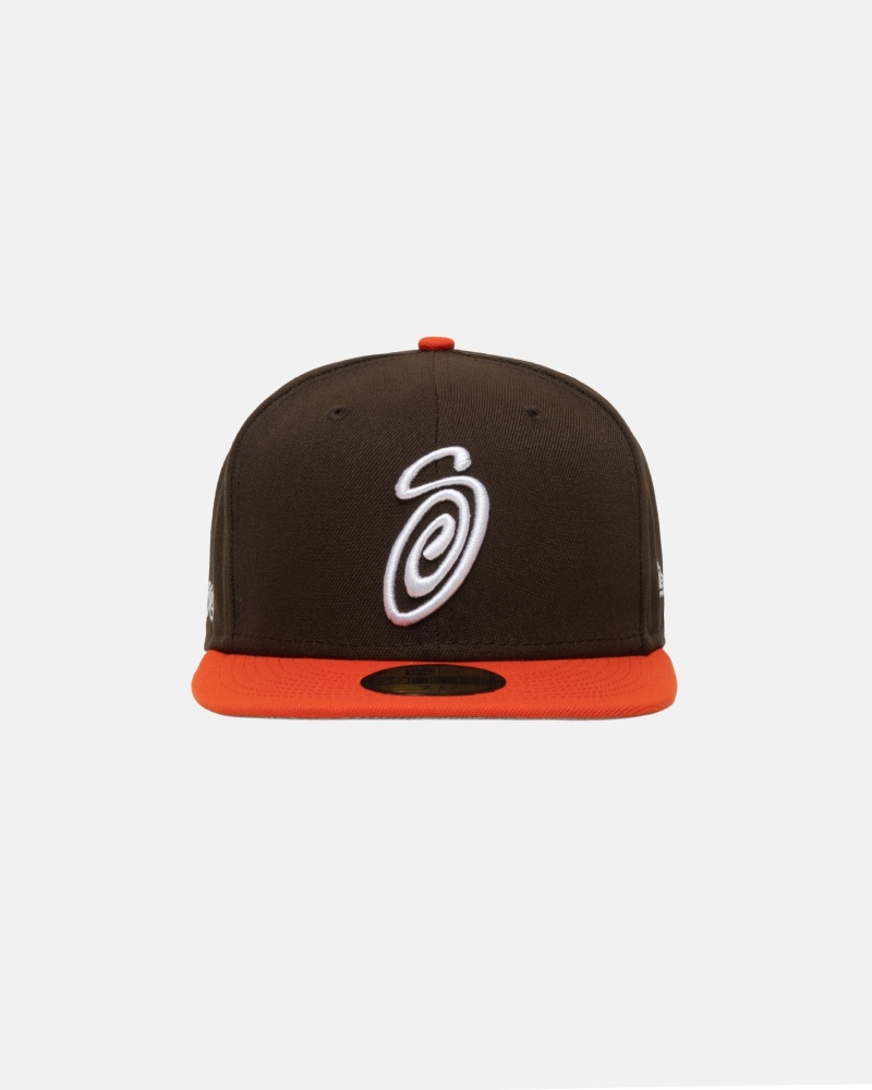 Stüssy New Era 59Fifty Curly S Ball Cap Unisex Brown/Orange | BH03-P5-HE