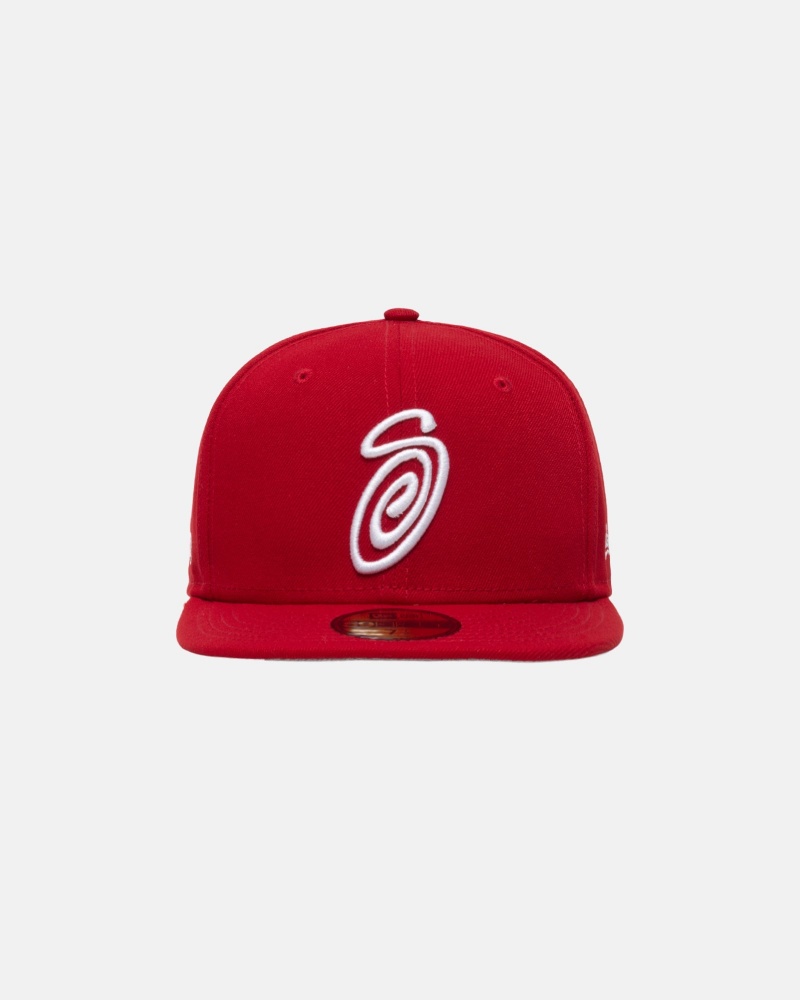 Stüssy New Era 59Fifty Curly S Ball Cap Unisex Rood | OJ26-N7-AY