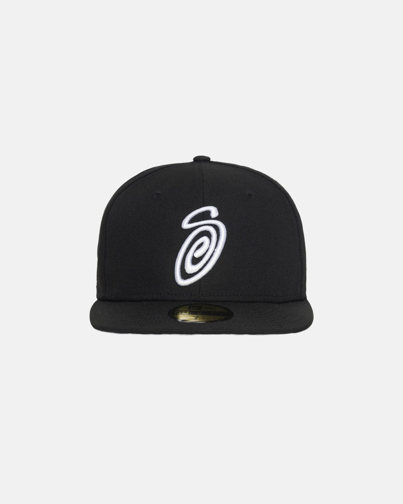 Stüssy New Era 59Fifty Curly S Ball Cap Unisex Zwart | DF13-P9-ZO