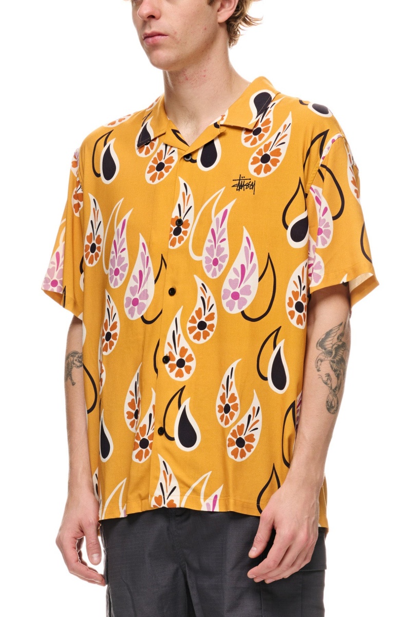 Stüssy Paisley Tears Ss Shirt Overhemd Heren Mosterdgeel | EE99-R5-UL