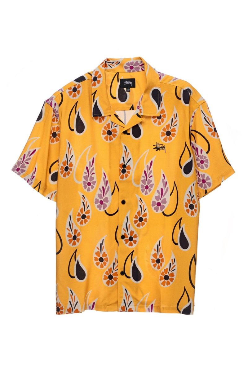 Stüssy Paisley Tears Ss Shirt Overhemd Heren Mosterdgeel | EE99-R5-UL