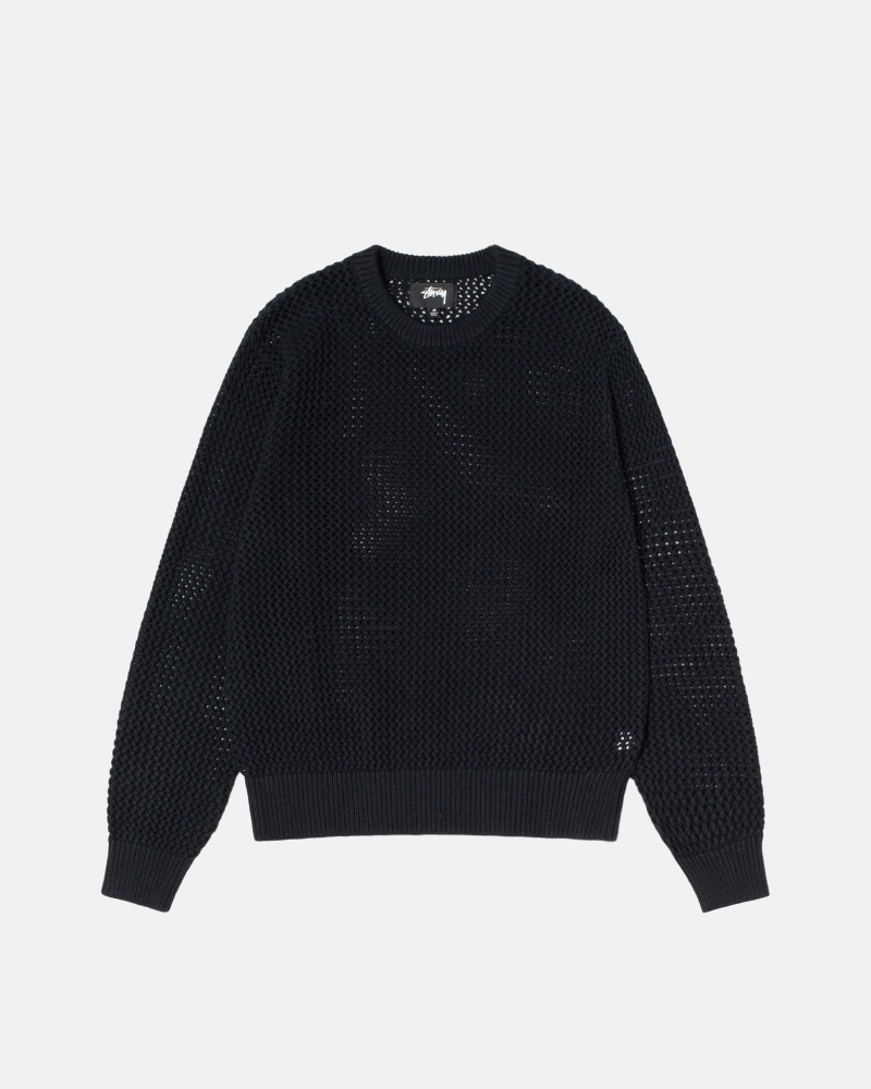 Stüssy Pigment Dyed Loose Gauge Knit Trui Long Sleeve Sweater Heren Zwart | DO00-H9-VK