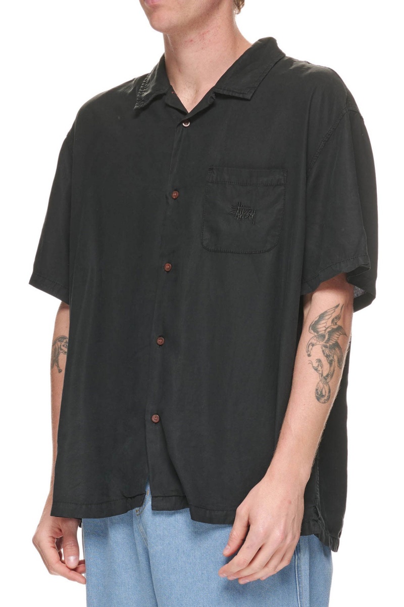 Stüssy Pigment Dyed Tencel Ss Shirt Overhemd Heren Zwart | FK09-U1-LT