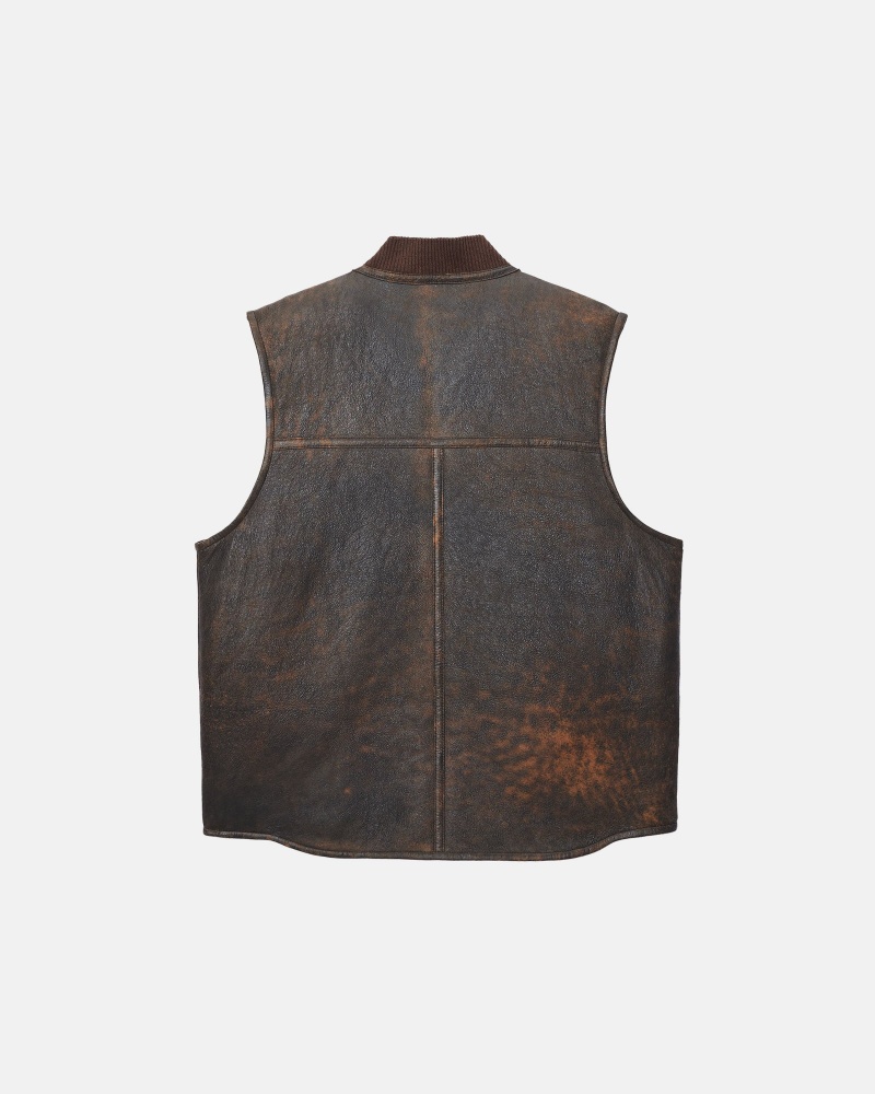 Stüssy Reversible Shearling Workgear Vest Sleeveless Outerwear Unisex Bruin | DO78-R5-LL