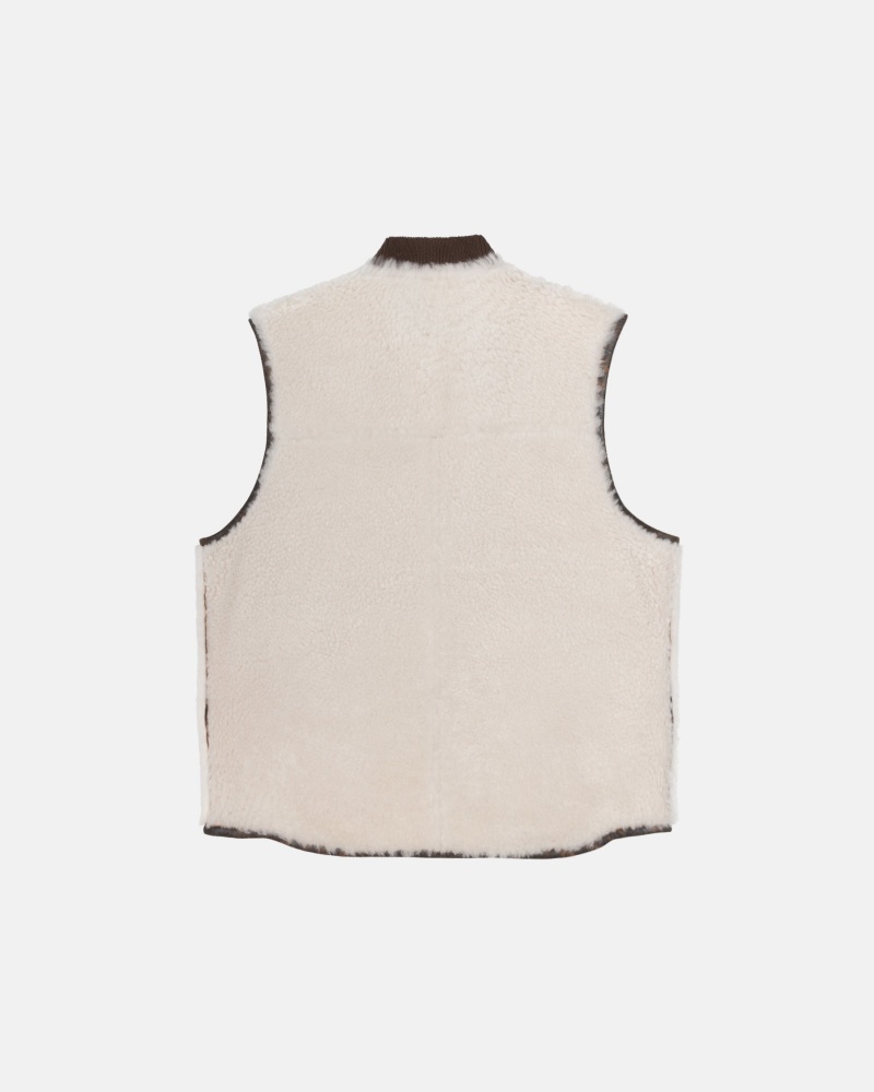 Stüssy Reversible Shearling Workgear Vest Sleeveless Outerwear Unisex Bruin | DO78-R5-LL