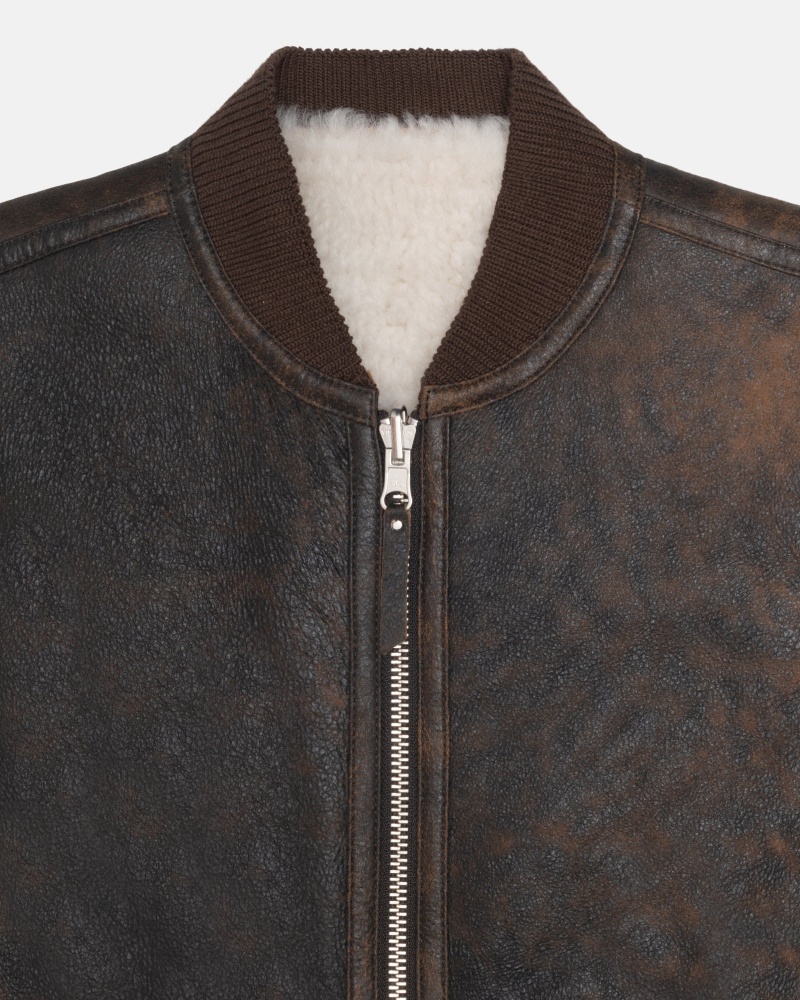 Stüssy Reversible Shearling Workgear Vest Sleeveless Outerwear Unisex Bruin | DO78-R5-LL