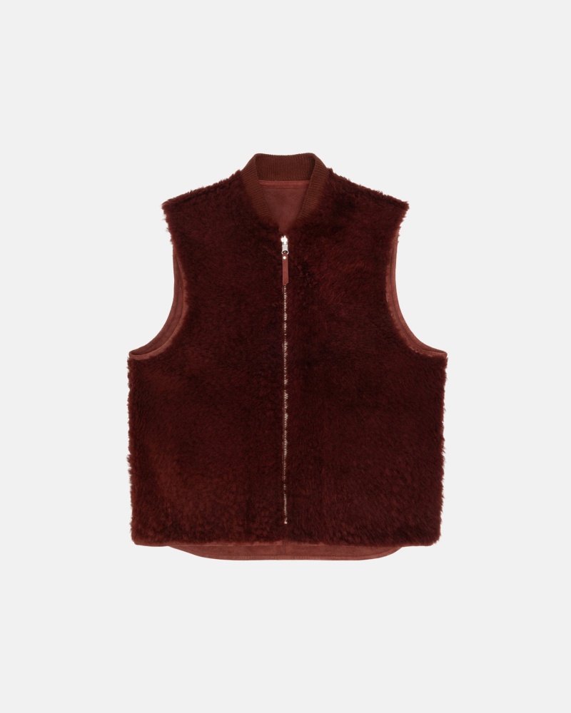 Stüssy Reversible Shearling Workgear Vest Sleeveless Outerwear Unisex Bordeaux | VM61-Z7-HY