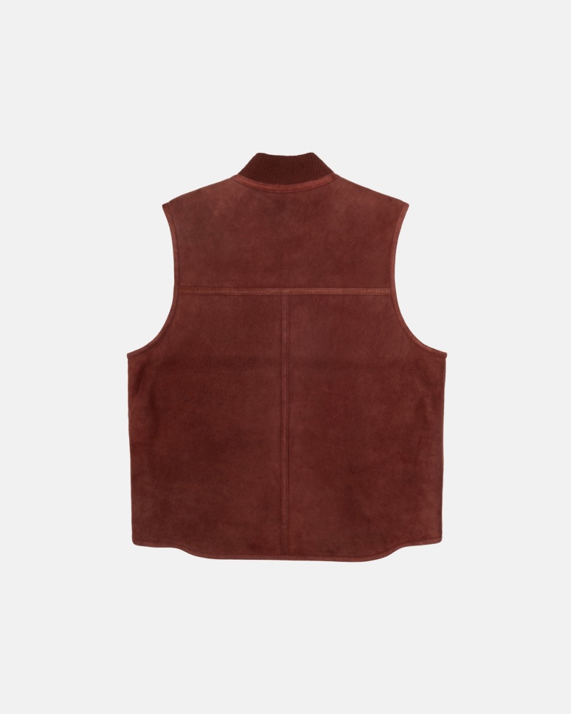 Stüssy Reversible Shearling Workgear Vest Sleeveless Outerwear Unisex Bordeaux | VM61-Z7-HY