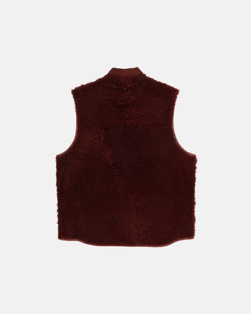 Stüssy Reversible Shearling Workgear Vest Sleeveless Outerwear Unisex Bordeaux | VM61-Z7-HY